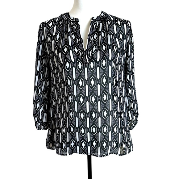 Banana Republic‎ Black & White 3/4 Sleeves V-neck Sheer Blouse Sz XS - Picture 1 of 5
